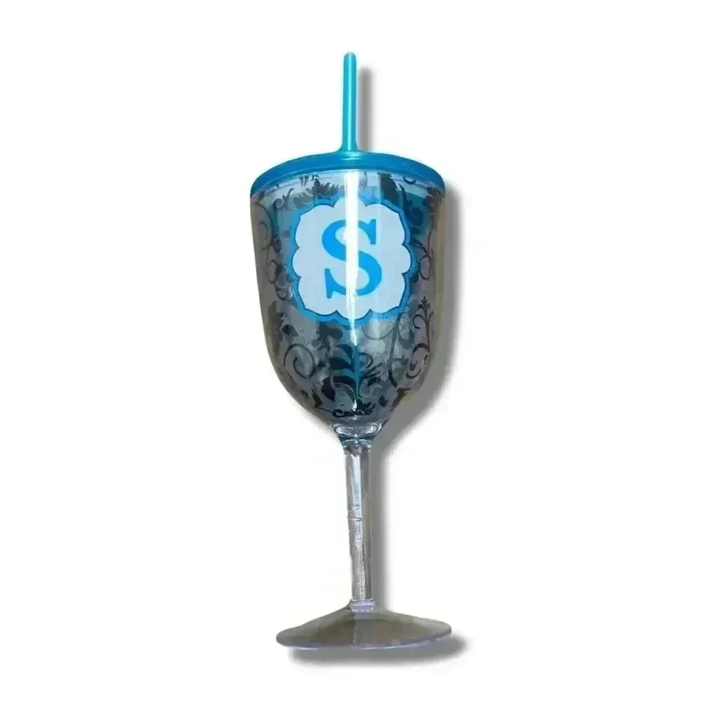 🌟 Personalized Acrylic Wine Goblet w/ Lid & Straw - Initial 'S' Multicolor 🌟
